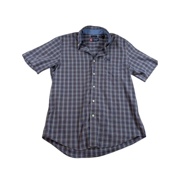 Chaps Men's M  Easy Care Plaid Casual Button Down Shirt Short Sleeve Logo Pocket - Picture 1 of 7